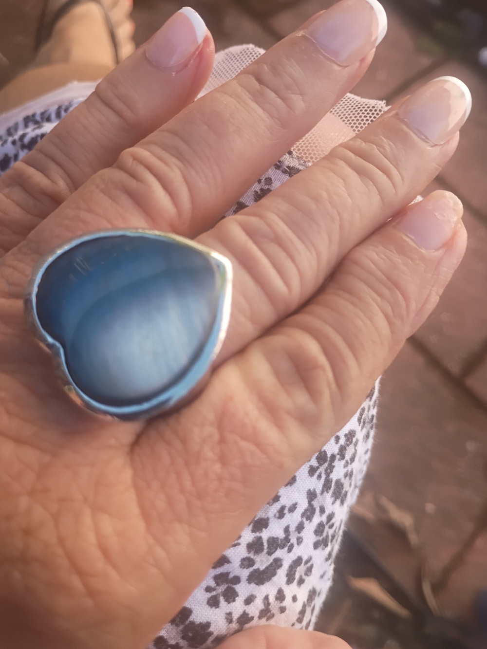 Blue Heart Stone Ring - Women's Silver Fashion Ring, Large Heart Size 9-10